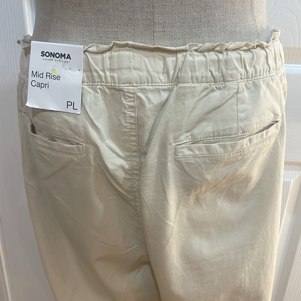 Sonoma Mid Rise Capri pants khaki tan elastic drawstring waist women’s PL petite - Picture 11 of 16